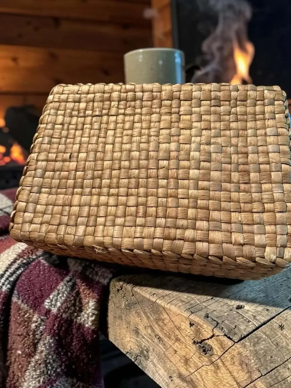 Rustic woven  Seagrass Storage Basket‎ with Faux Leather Trim and Handles